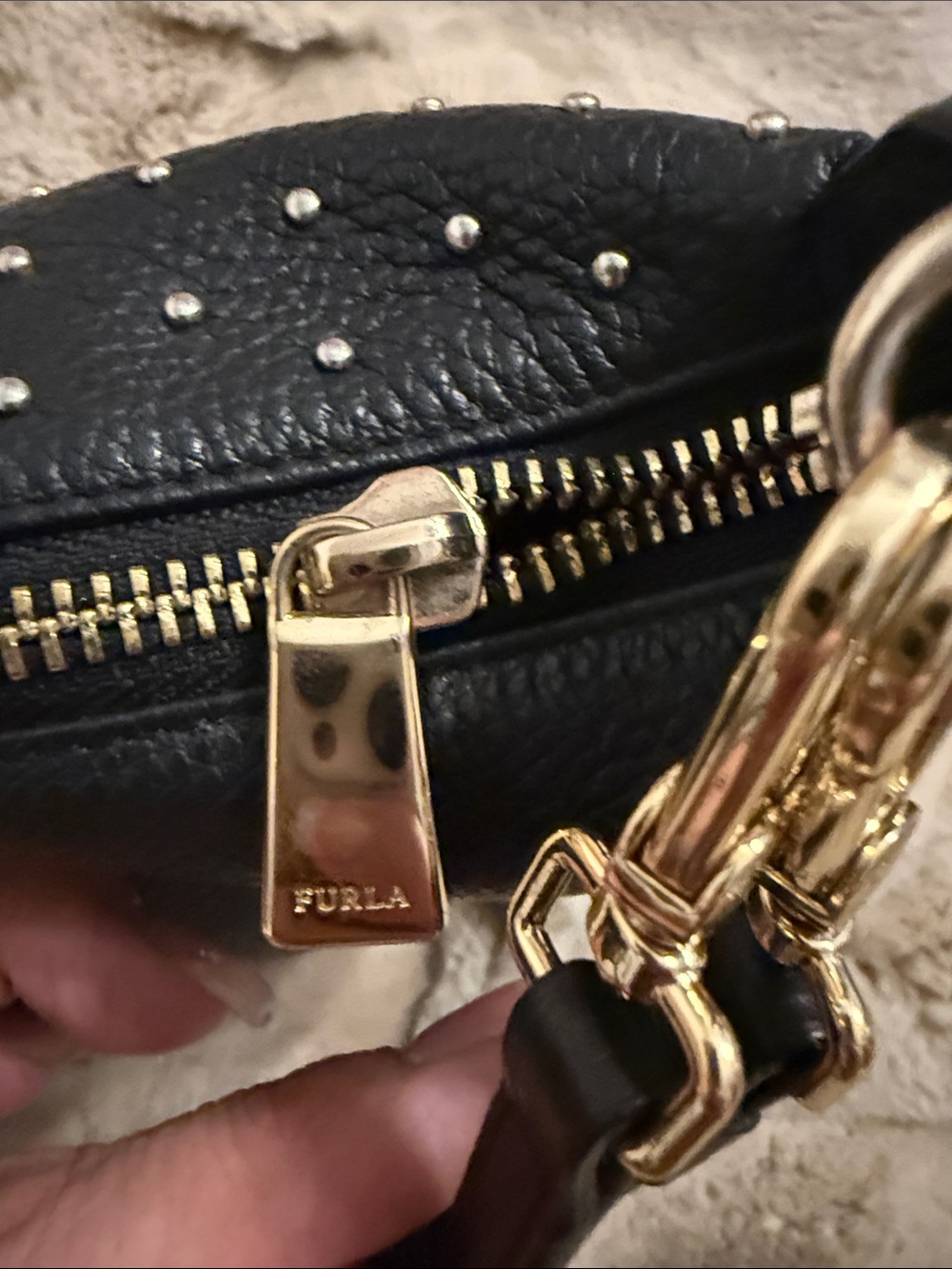 Furla studded pebbled leather luxury crossbody bag - Picture 8 of 9